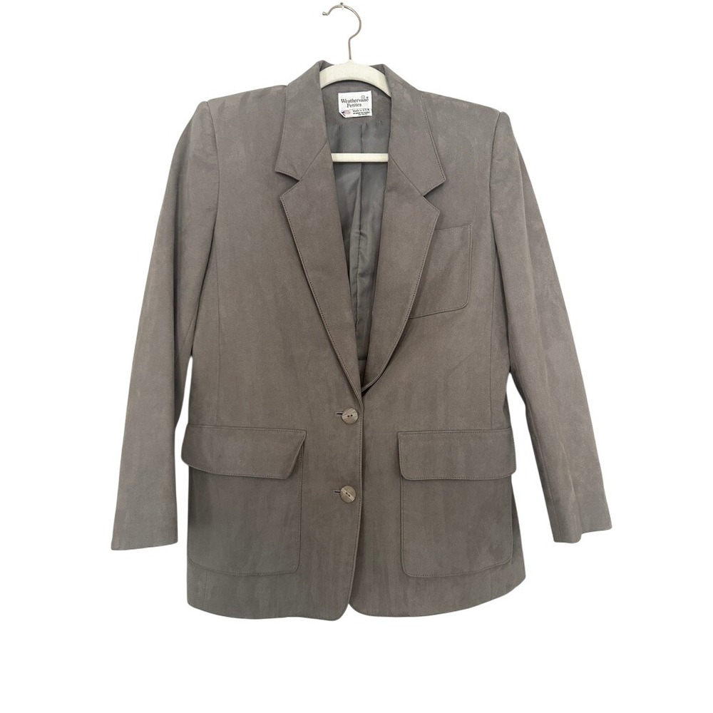 Vintage Grey Faux Suede Blazer Jacket Womens 6P Retro Suedemark Classic Office